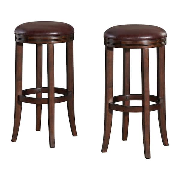 Alaterre Furniture Natick Distressed Walnut Bar Height Stool (2-Pack) with Cushioned Seat