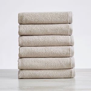 Brown Solid 100% Cotton Textured Hand Towel (Set of 6)