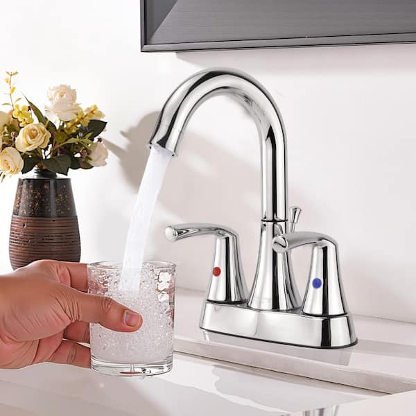 4 in. Centerset 2-Handle Bathroom Faucet with 2 Replaceable Aerators and Drain Assembly Included in Chrome