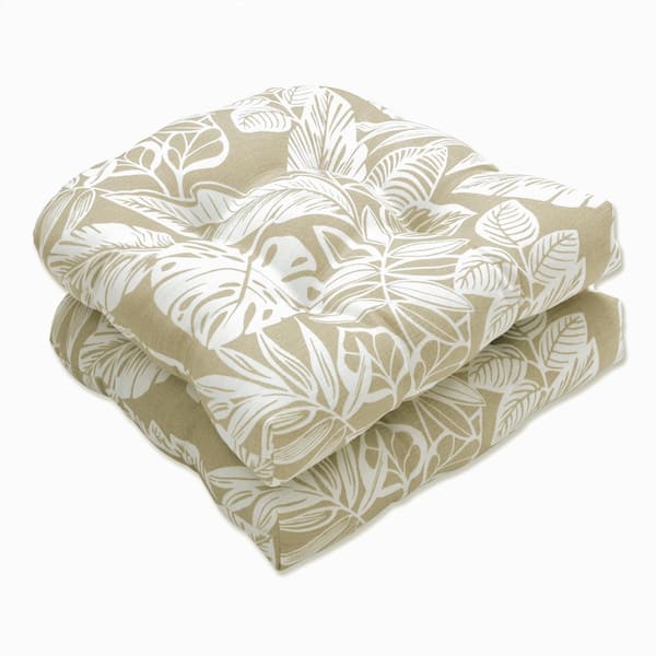 Pillow Perfect Floral 19 x 19 Outdoor Dining Chair Cushion in Natural/White (Set of 2)