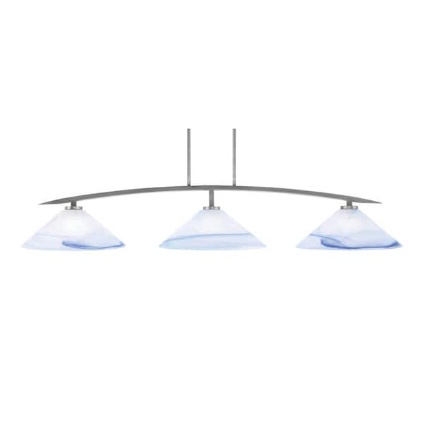 Unbranded Siena 3-Light Graphite Billiard-Light with Blue Swirl Glass