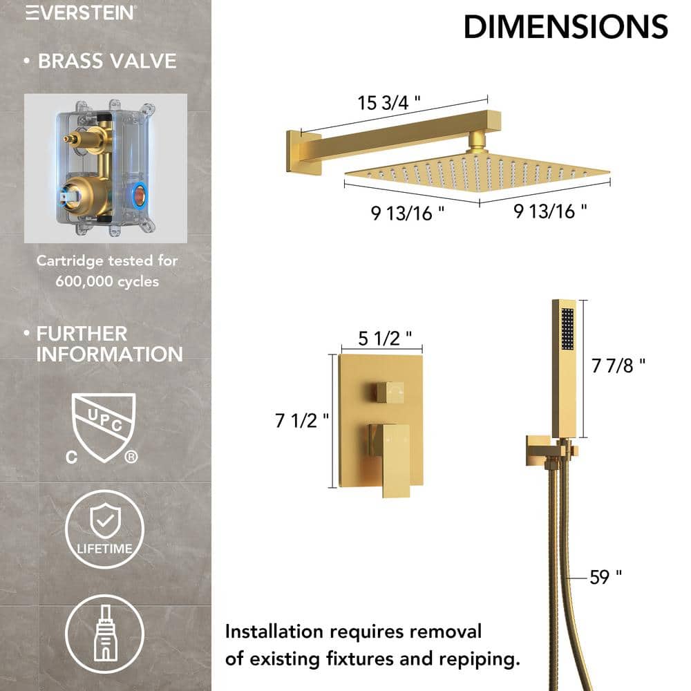 Brushed Gold Dual Head Wall Mounted Rain Shower System