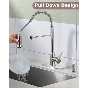 Single Handle Pull Down Sprayer Kitchen Faucet with Soap Dispenser High-Arc Sink Faucet in Brushed Nickel