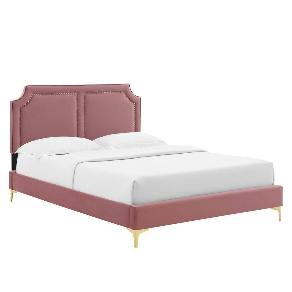 MODWAY Novi Red Performance Velvet Frame Queen Platform Bed With ...