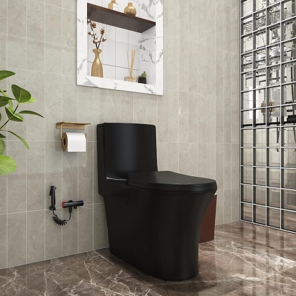 Unbranded 1-Piece 1.1/1.6 GPF Dual Flush Elongated Toilet in Matte Black