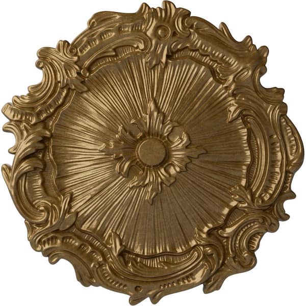 Ekena Millwork 16-3/4 in. x 1-3/8 in. Plymouth Urethane Ceiling Medallion (Fits Canopies upto 1-5/8 in.), Pale Gold