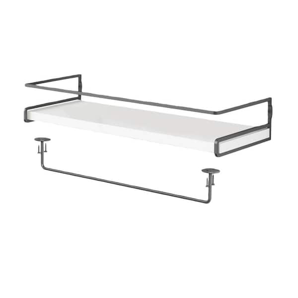 2-Set Wall Mounted Floating Bathroom Shelves with Tower Bar for Bathroom, Wall Decor Storage or Small Spaces, Gray