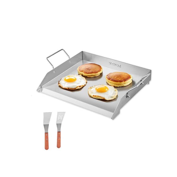 Stainless Steel Griddle 18 in. x 16 in. Universal Flat Top Rectangular Grills with 2 Handles and Grease Groove, Silver