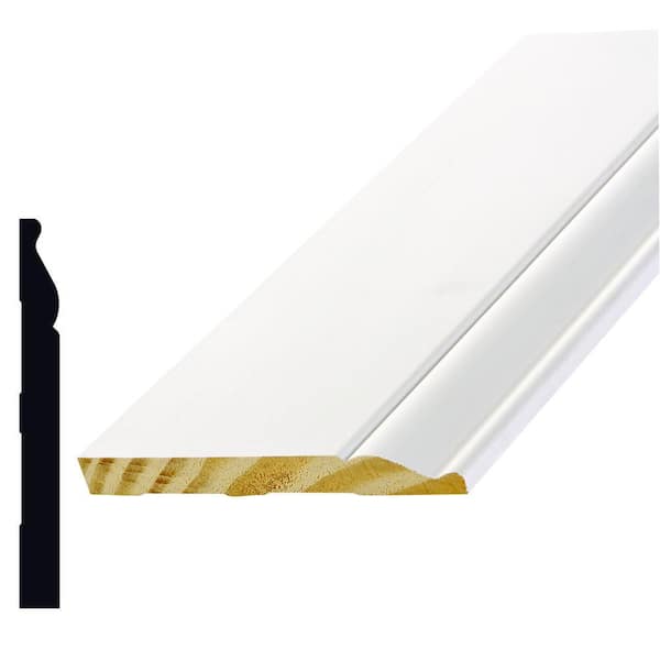 9/16 in. D x 5-1/4 in. W x 96 in. L Primed Pine Wood PFJ Baseboard Moulding