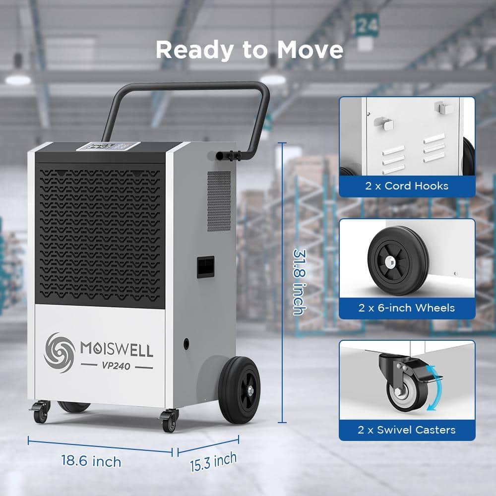 240 Pints White Commercial Dehumidifier with Pump and Drain Hose
