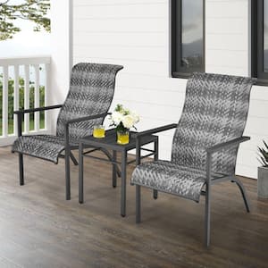 3-Piece Wicker Patio Conversation Seating Set-Gray