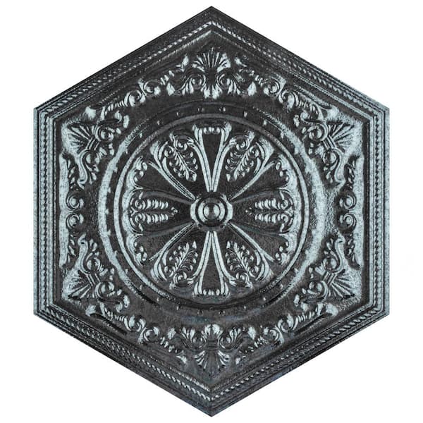Merola Tile Zinc Hex Silver Decor 9-7/8 in. x 11-1/4 in. Porcelain Floor and Wall Take Home Tile Sample