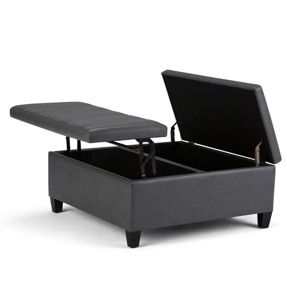 Contemporary Stone Gray 36" Square Storage Ottoman with Flip-up Top