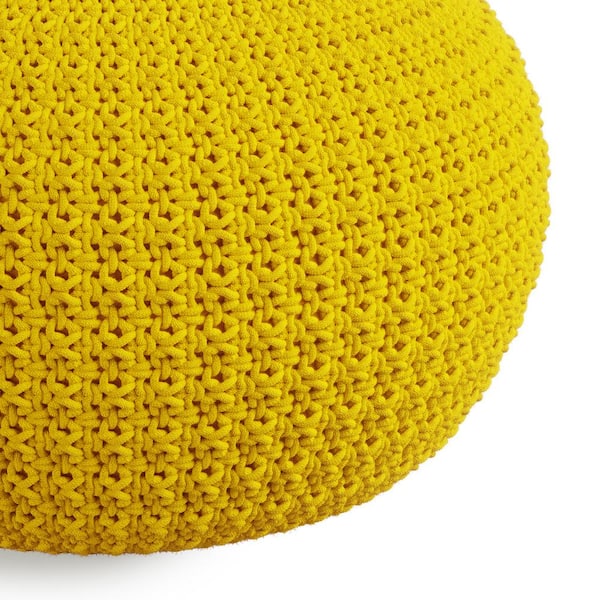 Simpli Home Sonata Boho Round Knitted Outdoor/ Indoor Pouf