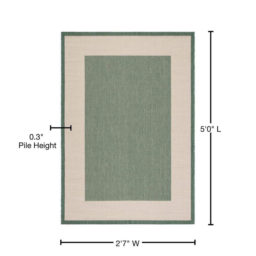 Elegant Dark Green and Beige Synthetic Indoor/Outdoor Area Rug - 31x4
