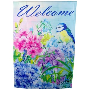 40 in. H x 28 in. W x 0.1 in. L Blue and Purple Welcome Bird Outdoor House Flag