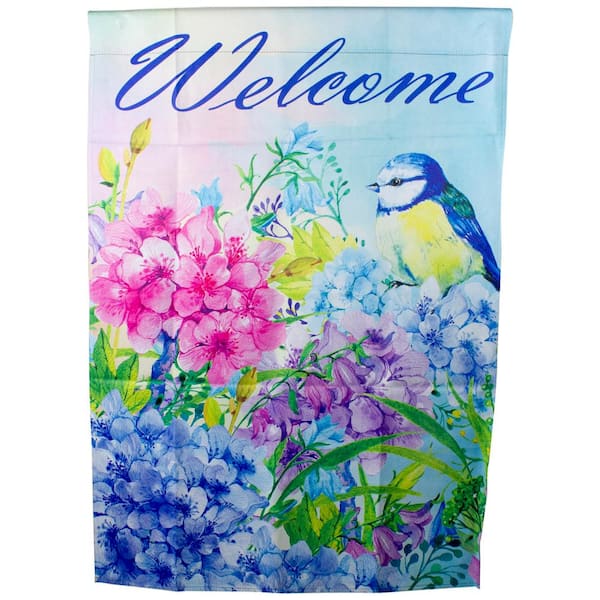 Northlight 40 in. H x 28 in. W x 0.1 in. L Blue and Purple Welcome Bird Outdoor House Flag