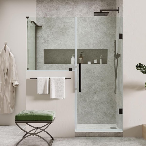OVE Decors Tampa-Pro 53 7/8 in. W x in. H Rectangular Pivot Frameless Corner Shower Enclosure in Black with Buttress Panel