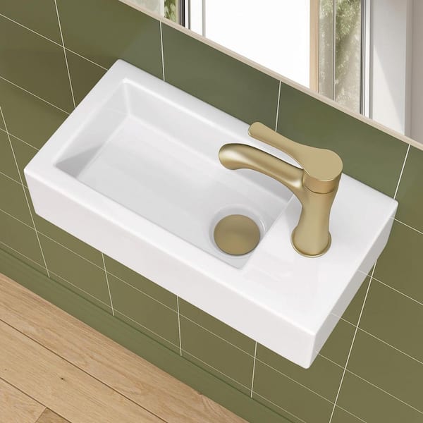 14.63 in. W x 7.13 in. D Wall-Mounted Rectangular Bathroom Sink in White Ceramic Bath Vessel Sink & Single Faucet Hole