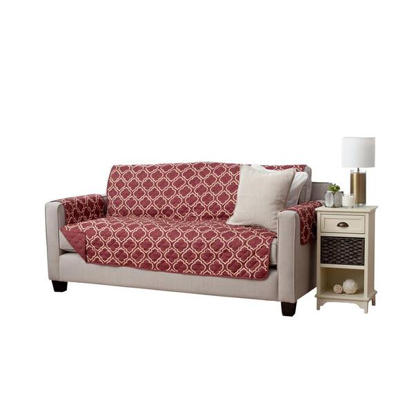 Great Bay Home Adalyn Collection Burgundy Printed Reversible Sofa Furniture Protector