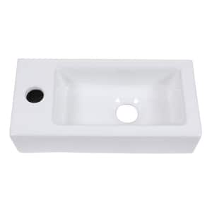 14.5 in. x 7 in. White Ceramic Rectangular Wall Hung Vessel Sink with Single Faucet Hole for Small Bathroom