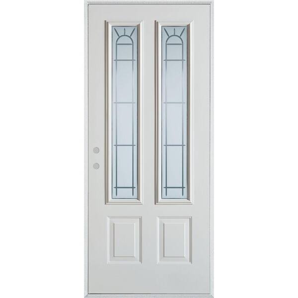 Stanley Doors 32 in. x 80 in. V-Groove 2 Lite 2-Panel Painted White Right-Hand Inswing Steel Prehung Front Door