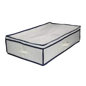 28.5 in. Beige and Blue Canvas Under The Bed Rectangular Storage Bag