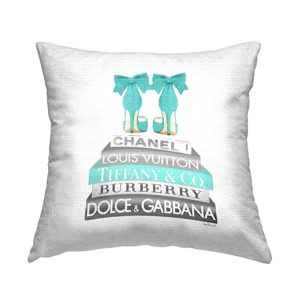 Stupell Industries Turquoise Fashion Heels Glam Brand Books Blue Square Outdoor Throw Pillow