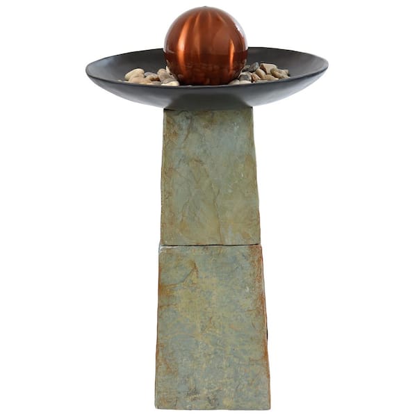 Sunnydaze Copper Orb Outdoor Slate Fountain with Decorative Pebbles