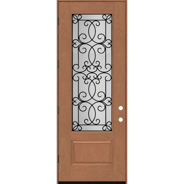 Steves & Sons Regency 36 in. x 96 in. 3/4Lite Georgian Decorative Glass RHOS Autumn Wheat Mahogany Fiberglass Prehung Front Door