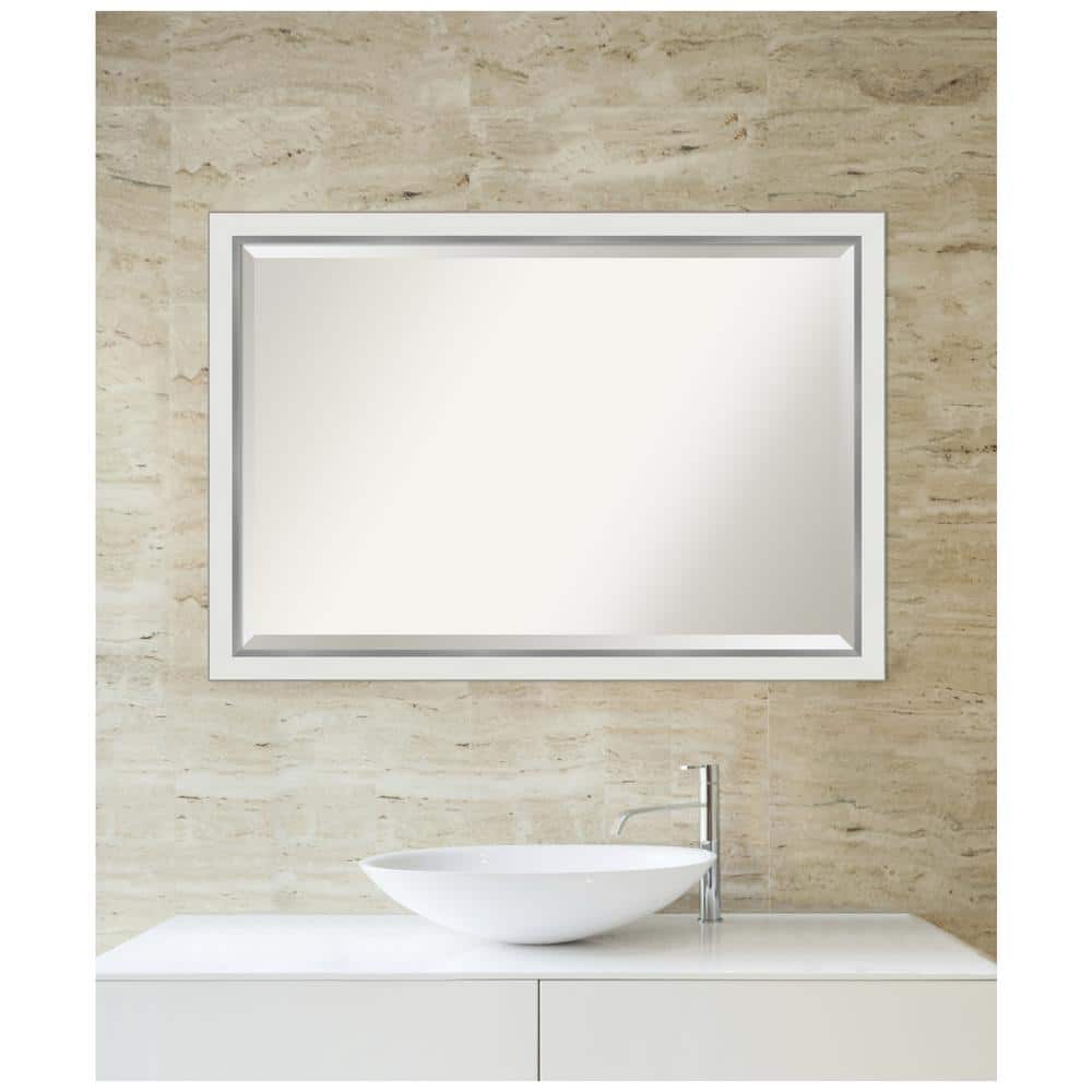 Eva Narrow White Silver Rectangular Bathroom Vanity Wall Mirror
