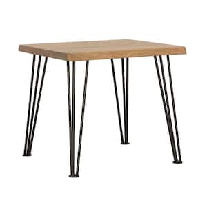 Zander 24 in. Natural and Matte Black Wood End Table with Hairpin Leg