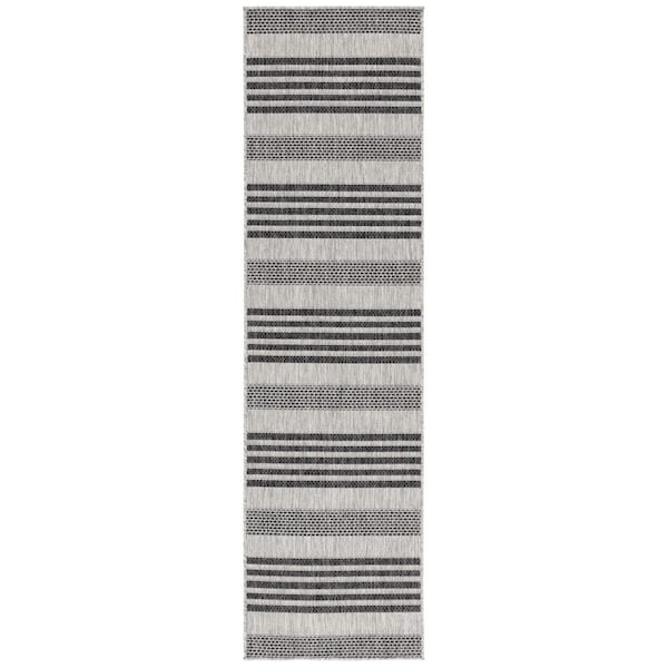 Beach House Gray/Charcoal 2 ft. x 10 ft. Striped Indoor/Outdoor Runner Rug