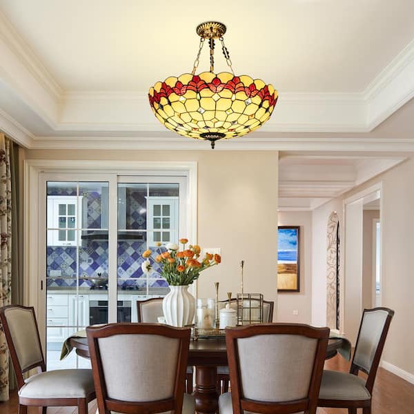 OUKANING 5-Light Multi-Color Retro 20 in. Shaded Pendant