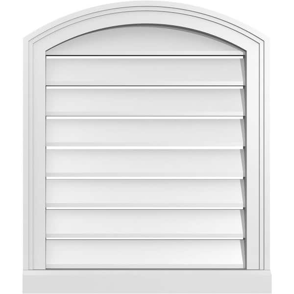 Ekena Millwork 22 in. x 24 in. Arch Top Surface Mount PVC Gable Vent: Decorative with Brickmould Sill Frame