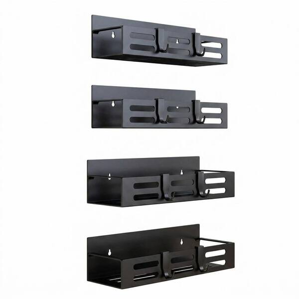 4 Pack Black Magnetic Refrigerator Mount Spice Rack Kitchen Storage Shelf Organizer for Seasoning Bottles