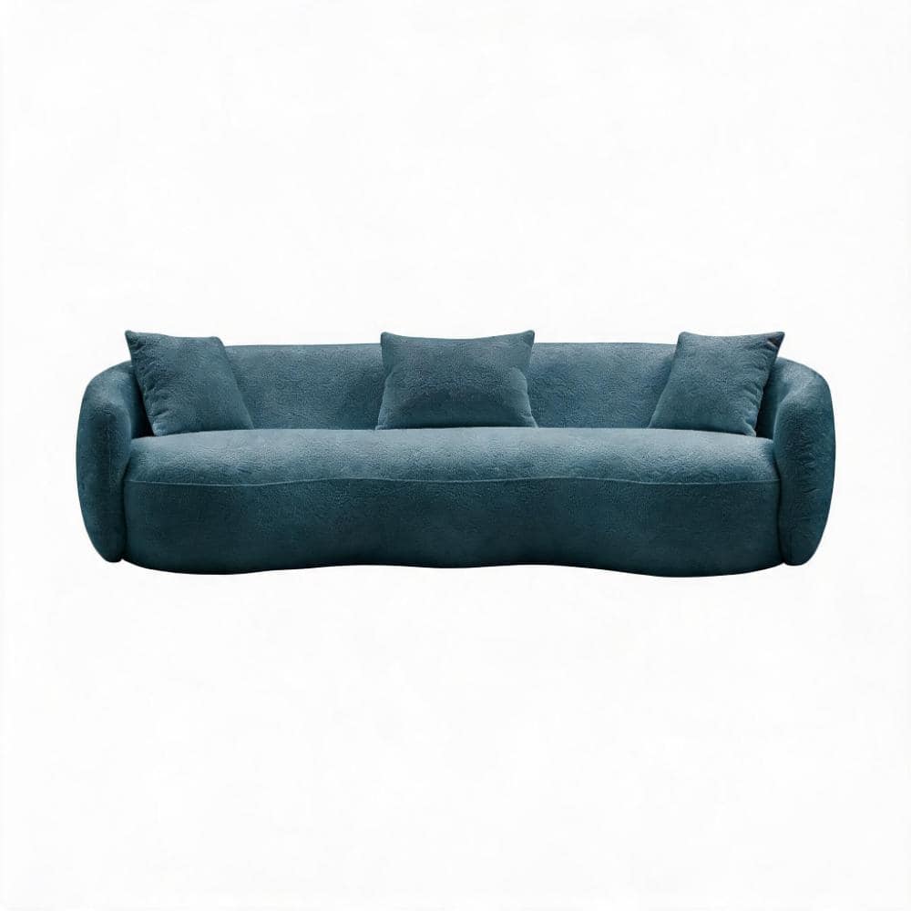 Mid-Century Modern 93.6 in. Curved Arm Boucle Half Moon Cloud Couch with 3 Pillows Sofa in Blue