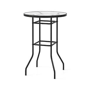 38 in. Metal Round Counter Height Outdoor Bar Table with Tempered Glass Tabletop Poolside