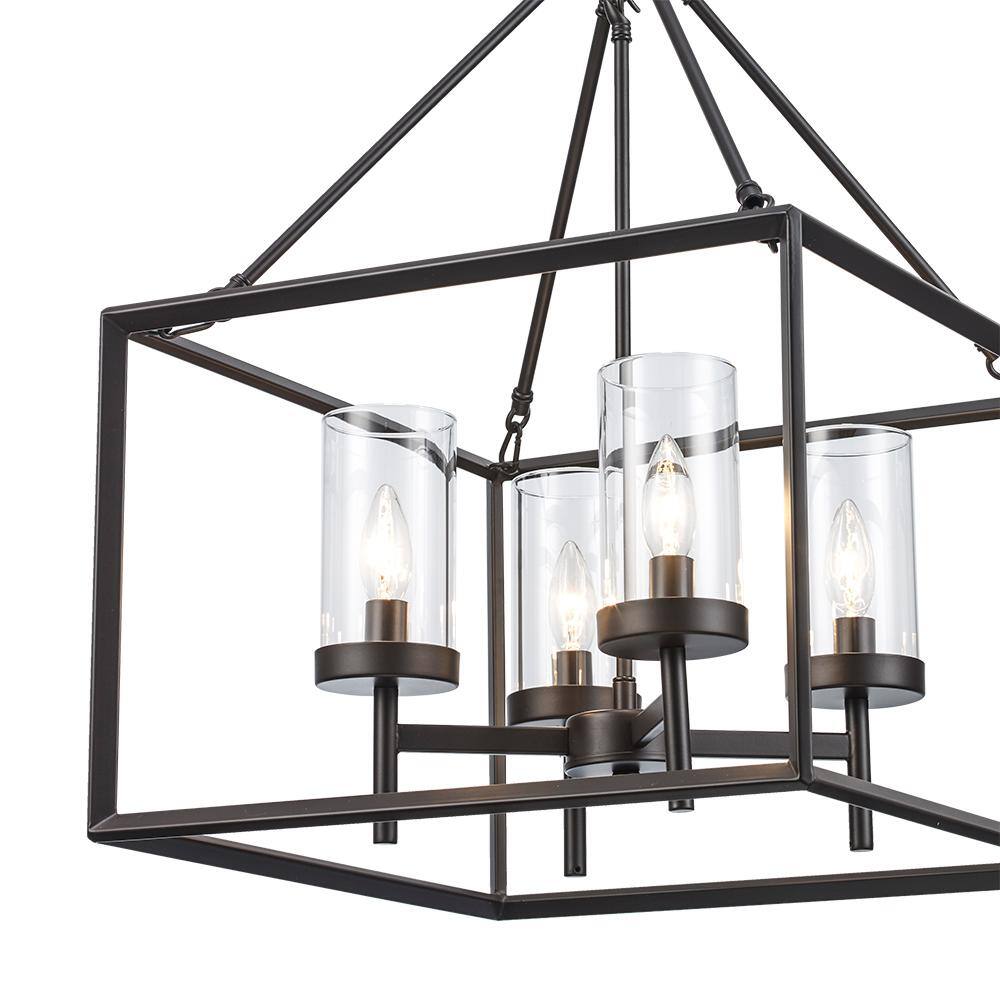 Bronze Rectangular Metal Chandelier with Clear Glass Shades