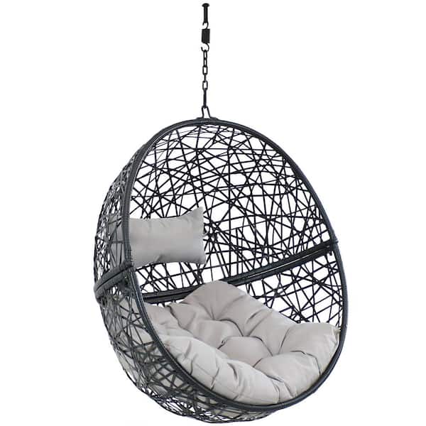 Sunnydaze Decor 2 ft. Jackson Resin Wicker Hanging Egg Chair Hammock - Gray Cushions
