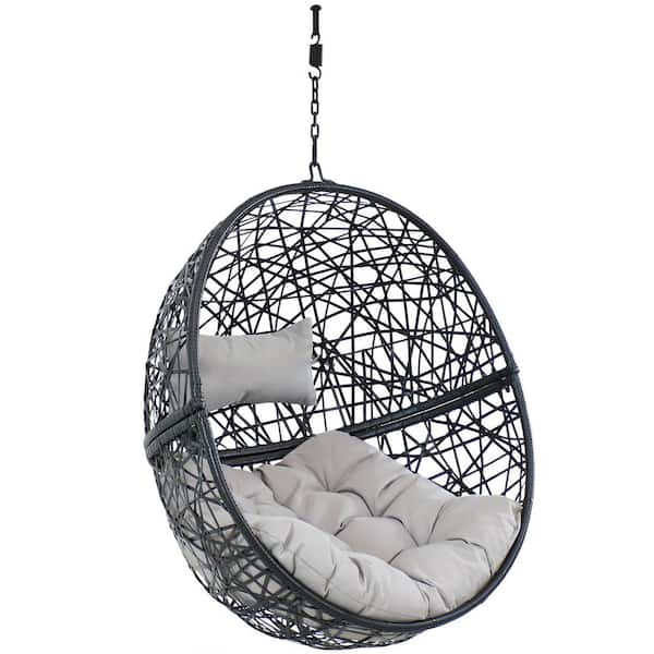 2 ft. Jackson Resin Wicker Hanging Egg Chair Hammock - Gray Cushions