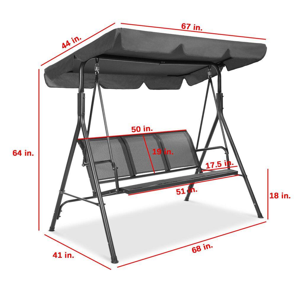 Gray Steel Frame 2-Seater Patio Swing with Adjustable Canopy