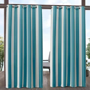 Canopy Stripe Teal / White Stripe Light Filtering Grommet Top Indoor/Outdoor Curtain, 54 in. W x 84 in. L (Set of 2)