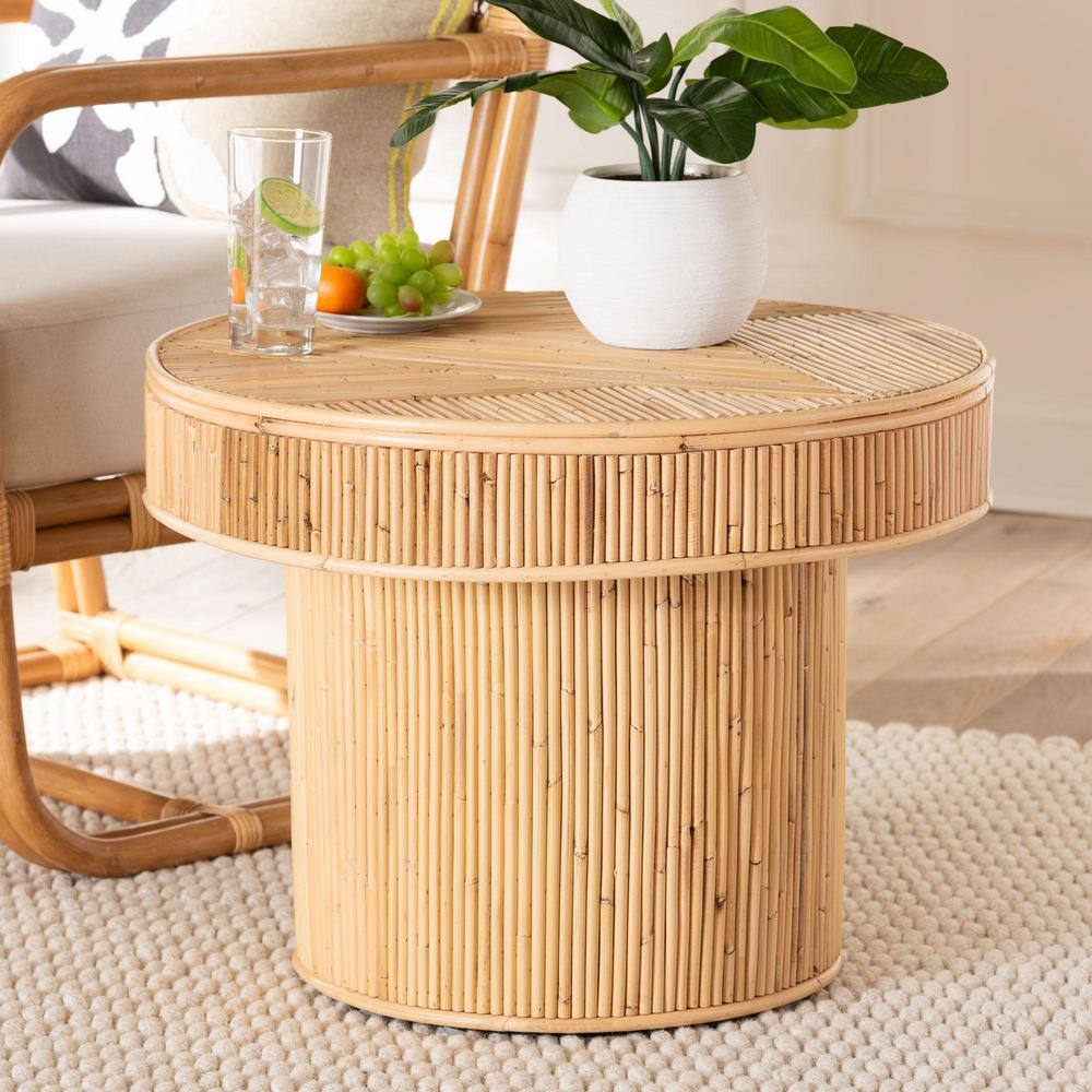 bali & pari Iryna 23.6 in. Light Honey Round Wicker Rattan