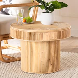 Iryna 23.6 in. Light Honey Round Wicker Rattan End Table