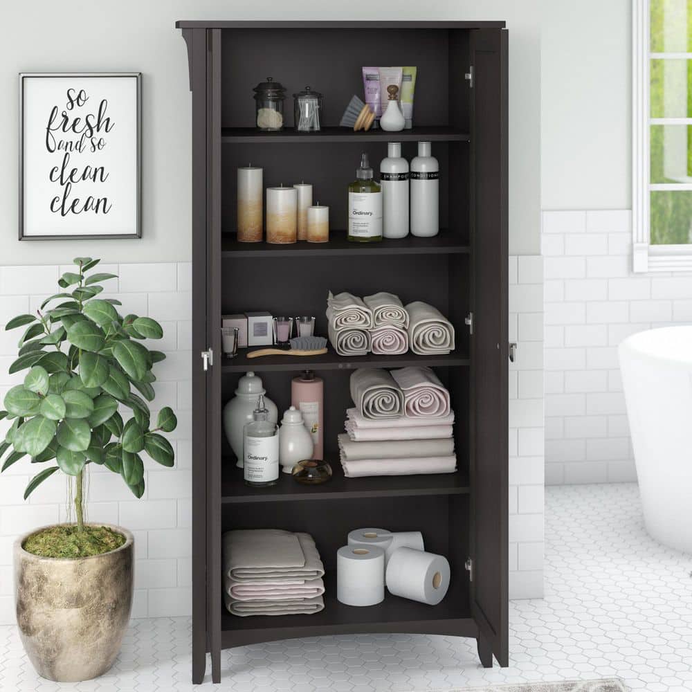 Vintage Black Mission Style Living Room Cabinet with Adjustable Shelving