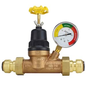 3/4 in. Bronze Double Union Push-To-Connect Water Pressure Regulator with Gauge