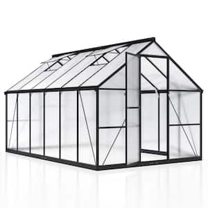 8 ft. W x 12 ft. D Greenhouse for Outdoors, Polycarbonate Greenhouse with Quick Setup Structure and Roof Vent, Black