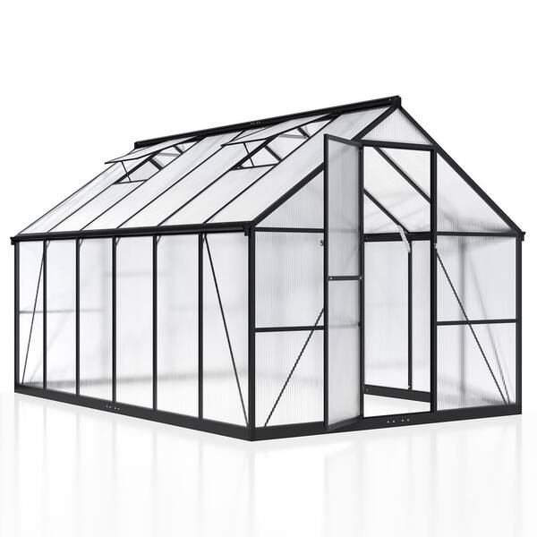 VIWAT 8 ft. W x 12 ft. D Greenhouse for Outdoors, Polycarbonate Greenhouse with Quick Setup Structure and Roof Vent, Black