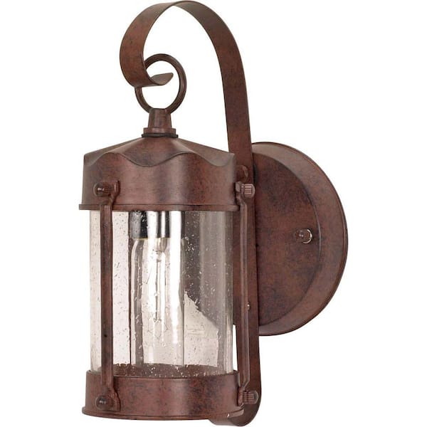 SATCO 1-Light Outdoor Old Bronze Wall Lantern Sconce Piper Lantern with Clear Seed Glass